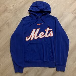 Nike MLB New York Mets Hoodie Men's Small S Blue Center Swoosh Embroidered Y2K